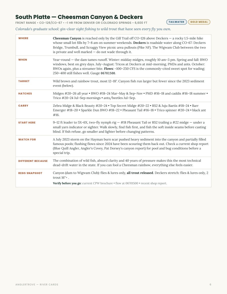 River Chapter page from the AnglerTrove field kit, shown on a phone